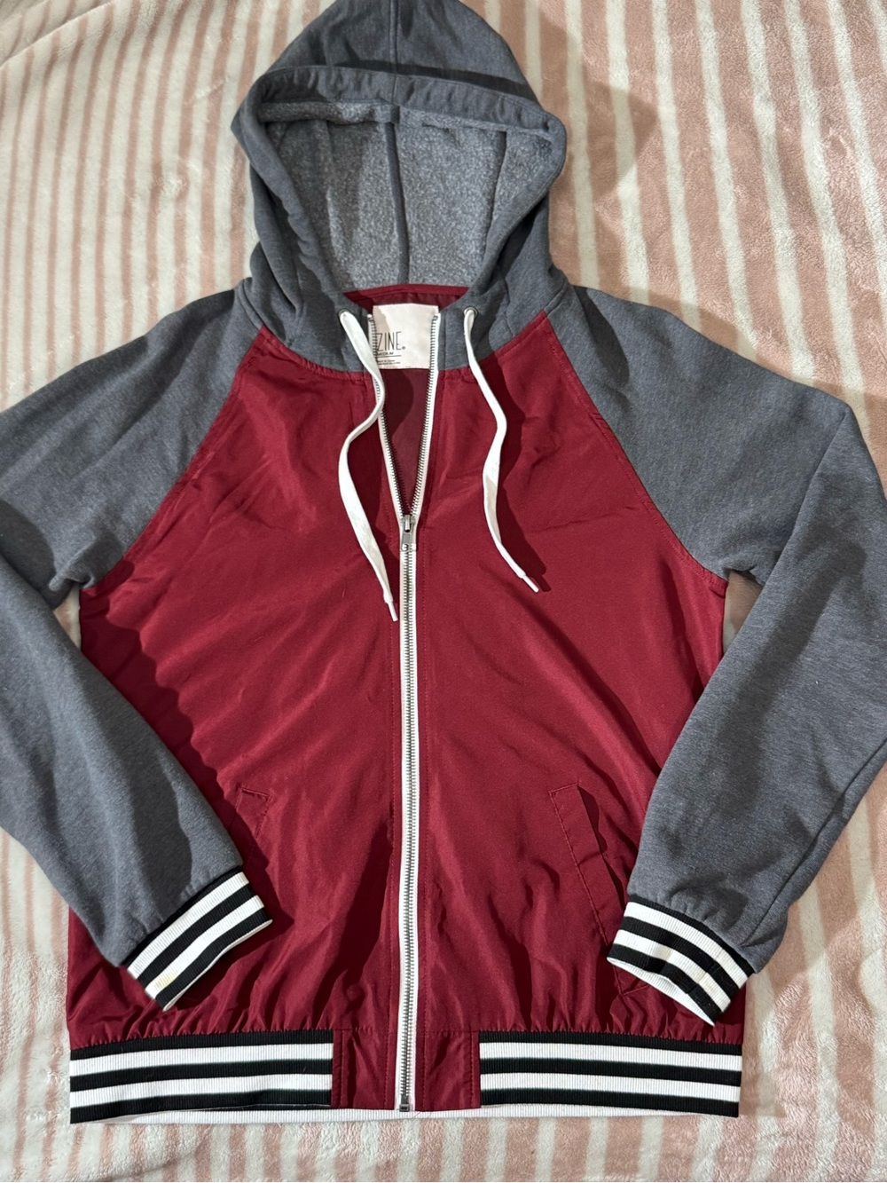 Zine Clothing Burgundy and Gray Hooded Zip Jacket